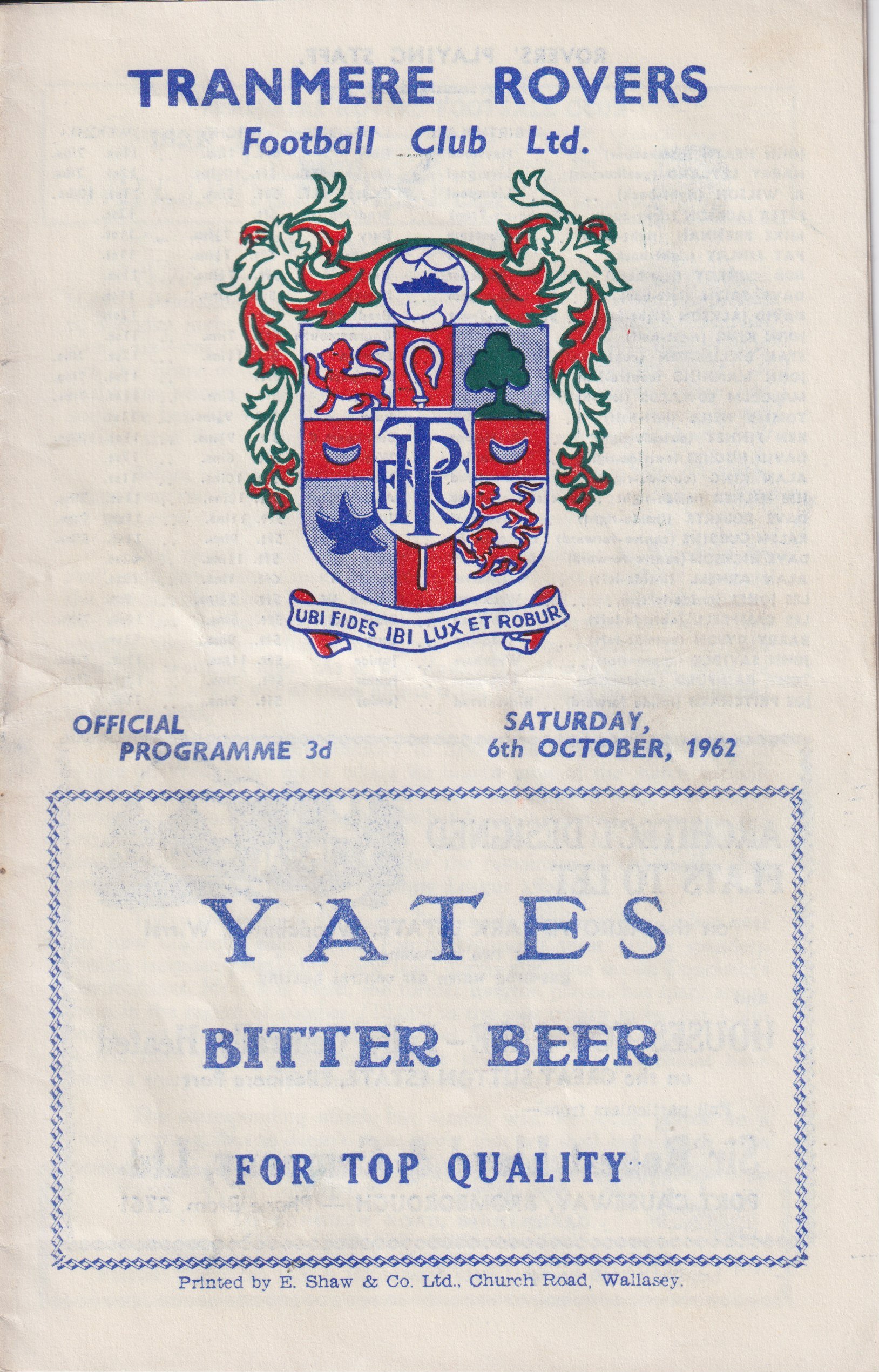 Tranmere Rovers v Doncaster Rovers programme